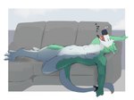 airpnp chest_tuft featureless_crotch furniture hi_res lying male on_back open_mouth sergal shiyunart side_view sleeping sofa solo sound_effects tail tail_tuft tuft vowelless vowelless_sound_effect zzz