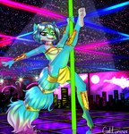 absurd_res anthro caliluminos canid canine clothing dancing english_text female fishnet_clothing fox gamecube hi_res krystal_(star_fox) mammal nintendo pole pole_dancing rave retro solo star_fox tagme text