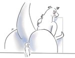 2021 annoyed anthro big_butt blush building butt digital_media_(artwork) duo flustered godzilla godzilla_(series) hoosierman9911a human kaiju male male/male mammal presenting presenting_hindquarters scalie simple_background sketch skyscraper toho twerking