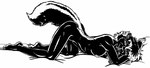 2023 anthro ass_up bed_sheet bedding bedroom_eyes black_and_white breasts female fur hair hi_res looking_at_viewer mammal mephitid monochrome narrowed_eyes nipples seductive skunk solo style_wager tracey_tailor