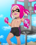 4:5 animal_humanoid athletic beverage beverage_can biped bottomwear bulge cephalopod cephalopod_humanoid clothed clothing detailed_bulge fan_character hi_res humanoid inkling inkling_boy kae'est low-angle_view magenta_hair male male_humanoid marine marine_humanoid mollusk mollusk_humanoid nintendo nipples offering_to_viewer open_mouth open_smile pistol_(oc) sharp_teeth shirtless_male shorts smile soda solo spandex spandex_shorts splatoon tacticooler tan_body tan_skin teeth tight_bottomwear tight_clothing tight_shorts topless yellow_eyes