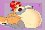 2023 4_ears anthro areola belly bent_arm big_belly big_breasts blue_outline brasslion breasts brown_areola brown_body brown_eyes brown_fur brown_nipples brown_nose brown_pawpads canid canine cheek_tuft clothing collar colored digital_drawing_(artwork) digital_media_(artwork) english_description facial_tuft female female_anthro fingers fox fur grey_clothing grey_collar grey_hair_tie grey_leggings grey_legwear grey_panties grey_topwear grey_tube_top grey_underwear hair half-closed_eyes hi_res holding_belly huge_belly huge_breasts hyper hyper_pregnancy leggings legwear lips long_hair long_tail mammal multi_ear multicolored_body multicolored_fur narrowed_eyes nipples nuline_(darkwolfpack) open_mouth open_smile outline panties partially_clothed_anthro partially_clothed_female pawpads pink_tongue pregnant red_hair red_lips signature smile solo tail tan_body tan_breasts tan_fur tan_inner_ear thick_bottom_lip thick_thighs tongue topwear translucent translucent_clothing translucent_leggings true_fox tube_top tuft two_tone_body two_tone_fur two_tone_tail underwear