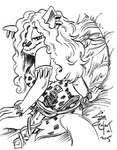 2005 anthro bedroom_eyes big_breasts big_butt blonde_hair branch breasts butt dagger domestic_cat ear_piercing felid feline felis female guygilchrist hair jungle_girl long_hair looking_at_viewer looking_back looking_back_at_viewer low_res mammal melee_weapon monochrome narrowed_eyes piercing plant seductive sitting smile smiling_at_viewer solo thick_thighs tree weapon wide_hips