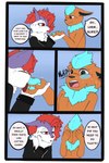 2:3 absurd_res ambiguous_gender anthro anthrofied black_body black_fur blue_body blue_fur blue_hair blush braixen chloe_sparks_(ashe_infinity) clothing comic dialogue duo eeveelution english_text erin_cotton_(ashe_infinity) flareon flustered fur generation_1_pokemon generation_6_pokemon grey_eyes hair hi_res inner_ear_fluff jacket licking nintendo orange_body orange_fur pawpads pokemon pokemon_(species) pokemorph purple_body purple_ears purple_fur queenrupti red_body red_eyes red_fur red_hair shiny_pokemon speech_bubble text tongue topwear tuft white_body white_fur