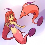 1:1 alternate_species animal_humanoid blush bra breasts cleavage clothed clothing cosplay duo female feral fish fish_humanoid generation_3_pokemon gorebyss hair hitec humanoid humanoidized long_hair looking_aside looking_at_another marine marine_humanoid merfolk mermaidification mostly_nude nintendo nude pokemon pokemon_(species) pokemorph purple_eyes red_hair seashell_bra split_form toony underwear