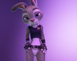 3d_(artwork) 5:4 anthro bottomless bulletproof_vest clothed clothing digital_media_(artwork) disney female floofyboy genitals judy_hopps lagomorph leporid lice_belt lustful_gaze mammal presenting presenting_pussy pussy rabbit solo zootopia