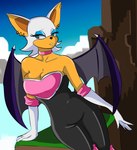 absurd_res anthro bat big_breasts big_ears blue_eyeshadow breasts clothed clothing ear_piercing ear_ring erisolsprite eyeshadow female heronsfw hi_res latex lips makeup mammal piercing ring_piercing rouge_the_bat sega simple_background solo sonic_the_hedgehog_(series)