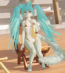 3d_(artwork) alternate_species anthro anthrofied attifyon_(artist) bikini blender_(artwork) blue_body blue_eyes blue_fur blue_hair breasts clothing digital_media_(artwork) felid feline female fur furrification gold_bikini hair happy hatsune_miku mammal restricted_source solo swimwear tail two-piece_swimsuit vocaloid