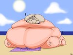 2018 3_toes 4:3 anthro back_rolls batspid2 beach beach_towel belly big_belly big_breasts big_butt big_ears bikini black_eyebrows breasts butt cel_shading claws clothing cloud detailed_background digital_drawing_(artwork) digital_media_(artwork) duo eyebrows eyelashes eyes_closed feet female flabby_arms full-length_portrait fur huge_belly huge_breasts huge_butt huge_hips huge_thighs hyper hyper_belly hyper_butt hyper_hips hyper_thighs juna_(batspid2) lagomorph leporid lizard loa_(batspid2) lying mammal morbidly_obese morbidly_obese_anthro morbidly_obese_female obese obese_anthro obese_female on_back on_front overweight overweight_anthro overweight_female portrait purple_bikini purple_clothing purple_swimwear rabbit reptile romantic romantic_couple scalie scut_tail seaside shaded short_tail signature sky sleeping soles sound_effects sun swimwear tail tan_body tan_fur thick_thighs toe_claws toes torn_clothing towel two-piece_swimsuit vowelless vowelless_sound_effect weight_gain white_claws wide_hips zzz