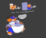 anthro baseball_cap belly beverage big_belly bloated boot_(artist) breasts clothed clothing dialogue digital_media_(artwork) electronics english_text eyelashes female food footwear hat headgear headwear hoodie hot_dog mammal metsrat mlb murid murine nachos new_york_mets obese orange_body overweight overweight_anthro phone rat rodent shoes short_stack simple_background soda solo tail text thick_thighs topwear uniform whiskers white_belly