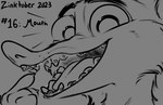 2023 4_fingers anthro braces conditional_dnp disney duke_weaselton emanata english_text fingers gesture hand_gesture hi_res inktober male mammal monochrome mustelid musteline open_mouth pointing pointing_at_mouth pointing_at_self simple_background smile solo tangerine_(artist) teeth text tongue true_musteline weasel zootopia