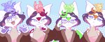 2024 :3 adjusting_glasses ambiguous_gender anthro bat blue_background blush body_control brown_clothing brown_sweater brown_topwear cel_shading circle_eyebrows claws clothing digital_drawing_(artwork) digital_media_(artwork) eyebrows eyewear frown fur glasses green_body green_fur green_hair green_markings group hair handpaw happy hi_res highlights_(coloring) kemono looking_at_viewer mammal markings membrane_(anatomy) membranous_wings multicolored_body multicolored_eyes multicolored_fur multicolored_hair open_mouth open_smile orange_body orange_fur orange_hair orange_markings pawberry pawpads paws pink_hair plural pupils purple_body purple_fur purple_hair purple_markings purple_pawpads red_body red_fur red_hair red_markings shaded sharp_teeth simple_background smile smug square_crossover sweater tan_clothing tan_topwear teeth topwear white_body white_fur white_pupils wings