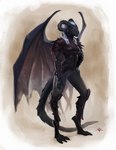 anthro armor beelzebub beelzebub_(jasonvuk666) digitigrade dragon female hair hi_res mgnz mythological_creature mythological_scalie mythology scalie simple_background solo tail tied_hair wings