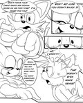 4:5 anthro bat blush breasts canid canine cleavage clothed clothing comic cross-popping_vein dialogue duo english_text female fox gloves greenhill handwear male mammal miles_prower monochrome one_eye_closed pronounced_browridge rouge_the_bat sega sonic_the_hedgehog_(series) speech_bubble text wink