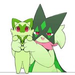 1:1 2023 2d_animation 3_fingers ambiguous_gender animated anthro biped black_claws claws daww digital_media_(artwork) duo facial_markings facial_tuft felid feral finger_claws fingers frame_by_frame front_view fur generation_9_pokemon green_body green_fur green_markings handpaw happy head_markings larger_ambiguous larger_anthro longcat loop mammal markings mask_(marking) meme meowscarada monotone_body monotone_fur motion_tweening multicolored_body multicolored_fur neck_tuft nintendo open_mouth open_smile paws pokemon pokemon_(species) pupils quadruped red_eyes shaded shadow short_playtime signature simple_background simple_shading size_difference smaller_ambiguous smaller_feral smile sprigatito tail tontaro tuft white_background young