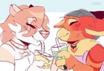 anthro avian beverage bird bubble_tea collar dasyurid dasyuromorph drinking duo emotional female hi_res mammal mango_(mangobird) marsupial ring_(jewelry) romantic romantic_couple shurya sketch smile summer tasmanian_devil teacup_gryphon walk-w-igny