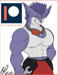 abs anthro big_bulge biped border bottomwear bulge clothing eyewear goggles huge_bulge hyper league_of_legends leg_markings male male_anthro markings muscular muscular_anthro muscular_male nipple_outline pants patreon patreon_logo pecs red_border riot_games rumble_(lol) rxq shirt smile smirk smug smug_face solo tank_top tencent thigh_markings topwear underwear yordle