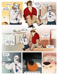 anthro blue_eyes bottomwear clothing comic dialogue dress_shirt duo english_text facial_hair footwear fox_tail gerald_lamoureux_(nardodraws) hat headgear headwear heart_eyes heart_symbol hi_res job_interview luca_(nardodraws) male mr._tao_(nardodraws) mustache nardodraws necktie sandals shirt shoes shorts sideburns socks socks_and_sandals socks_with_sandals text topwear