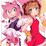 1:1 2022 5_fingers amy_rose anthro bottomwear brown_hair cardcaptor_sakura clothing cosplay crossover crossover_cosplay duo eulipotyphlan female fingers footwear gloves green_eyes hair handwear hat headgear headwear heart_symbol hedgehog hi_res hin_9652 human kinomoto_sakura knee_pads light_body light_skin mammal open_mouth open_smile sakura_kinomoto sega shoes skirt smile sonic_the_hedgehog_(series)