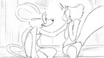 16:9 animal_crossing anthro big_ears biped dragonweirdo duo eyewear female fur glasses hi_res male mammal marshal_(animal_crossing) monochrome mouse murid murine nintendo open_mouth open_smile petri_(animal_crossing) rodent sciurid side_view sitting smile tail towel tree_squirrel widescreen