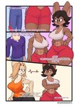 abs annoyed anthro athletic athletic_female big_breasts bottomwear bra breast_expansion breast_growth breasts butt butt_expansion cleavage clothed clothing comic dialogue dreamerknight duo english_text expansion eyelashes eyewear female gender_transformation glasses growth hi_res human human_to_anthro lagomorph leporid male mammal midriff mtf_transformation muscular muscular_anthro muscular_female outfit_change rabbit reality_shift rectangular_glasses rivalry shirt shorts smile species_transformation sports_bra tank_top text thick_thighs topwear transformation underwear