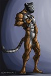 2018 5_fingers 5_toes abs anthro black_claws black_stripes bondage_gear claws feet felid fingers fur green_eyes hand_on_chest hand_over_crotch harness hood humanoid_feet looking_at_viewer male mammal multicolored_body multicolored_fur muscular muscular_anthro muscular_male navel orange_body orange_fur pantherine pecs plantigrade sampsonwoof shaded signature solo standing story story_in_description stripes tail tiger toe_claws toes white_body white_fur