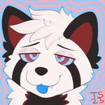 1:1 2023 ailurid anthro black_body black_fur blep cross-eyed ester_(theoneester) fur half-closed_eyes hypnotic_eyes icon male mammal narrowed_eyes red_body red_fur red_panda ringed_background ringed_eyes signature smile solo taintedstar tongue tongue_out white_body white_fur