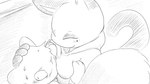 16:9 4_fingers animal_crossing anthro blush bodily_fluids breast_grab breasts clothed clothing domestic_cat dragonweirdo duo eyes_closed felid feline felis female fingers greyscale hand_on_breast hand_on_head hi_res hoodie male male/female mammal marshal_(animal_crossing) monochrome nervous nintendo olivia_(animal_crossing) one_eye_closed rodent sciurid smile story story_in_description sweat topwear tree_squirrel widescreen