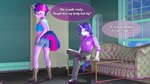 3d_(artwork) absurd_res anthro anthrofied blue_eyes boots bottomwear clothed clothing cowboy_boots crossdressing cutoffs daisy_dukes denim denim_bottomwear denim_clothing dialogue digital_media_(artwork) duo english_text equid equine eyewear footwear friendship_is_magic glasses hair hasbro hi_res horn hotpants male mammal my_little_pony mythological_creature mythological_equine mythology purple_eyes purple_hair rarity_(mlp) shoes shorts text twilight_sparkle_(mlp) unicorn unie