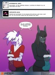 anthro anubian_jackal ask_blog big_breasts black_body black_fur breasts canid canine canis clothing conditional_dnp dialogue diamond_(kadath) digital_media_(artwork) duo english_text equid equine female fur jackal kadath mammal nightshade_(kadath) purple_stripes simple_background speech_bubble stripes sweater text topwear zebra