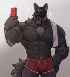 2024 abs anthro barazoku barbell_piercing biceps big_muscles biped black_body black_fur body_hair boxers_(clothing) boxers_only canid canine canis chest_hair chest_tuft clothed clothing dark4202n facial_hair fur goatee happy_trail hat_over_eyes looking_at_viewer male mammal muscular muscular_anthro muscular_male nipple_barbell nipple_piercing nipples pecs piercing red_boxers red_clothing red_underwear selfie shirtless_anthro shirtless_male solo tongue tongue_out topless tuft underwear underwear_only wolf