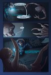 2017 alien anthro biped blood bodily_fluids brown_body clothed clothing colored comic dialogue dialogue_box duo english_text feral furgonomics green_eyes hi_res inside male mammal mgferret monster mustelid oscar_(mgferret) otter page_number scared space_helmet spacesuit speech_bubble tail tail_clothing text tools whiskers wrench