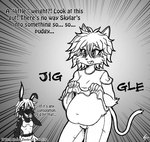 2016 alcohol anthro beer belly beverage beverage_can blake_sinclair blush bottomwear breasts clothed clothing clothing_lift comic domestic_cat duo english_text felid feline felis female hair if_hell_had_a_taste jiggling lagomorph leporid mammal marci_hetson monochrome navel notched_ear overweight pants rabbit scar shirt shirt_lift shorts text topwear viroveteruscy