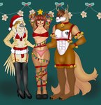 abs absurd_res anthro arm_tattoo avian barbell_piercing beak biped bird bra brown_body bulge canid canine chest_tattoo chest_tuft christmas christmas_clothing christmas_decorations christmas_headwear christmas_lights christmas_tree clothing collar complex_body_markings complex_markings deer ear_piercing eyebrow_piercing facial_piercing feathered_tail feathered_wings feathers female female_anthro fluffy fluffy_chest fox garter_belt garter_straps group hair hair_over_eye hat headgear headwear hi_res holidays industrial_piercing legwear lingerie lip_piercing lip_ring looking_at_another male male/female male/male male_anthro mammal manguito_(artist) markings multi_tail multiple_piercings muscular muscular_anthro muscular_male nipple_barbell nipple_piercing nipples nose_piercing nose_ring owl panties pecs piercing plant plantigrade reindeer_antlers reindeer_costume ring_piercing rye_owl_(character) santa_hat septum_piercing septum_ring spiked_collar spikes spots spotted_markings stockings tail tattoo thick_thighs tree trio tuft underwear wings