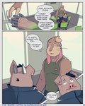 2020 4:5 abe_(mikrogoat) anthro basil_(mikrogoat) black_hair bodily_fluids brown_body brown_fur chair clothing comic detailed_background dialogue domestic_pig duo ear_piercing english_text floppy_ears fur furniture green_clothing green_topwear hair hi_res horn humanoid_hands inside jacket lagomorph leporid male mammal mikrogoat overweight overweight_anthro overweight_male piercing rabbit shirt sitting suid suina sus_(pig) sweat table tank_top text topwear url whiskers