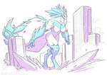 2020 anthro blue_body blue_eyes building city cityscape conditional_dnp digitigrade female jollyjack kaiju macro mammal muscular muscular_anthro muscular_arms muscular_female muscular_thighs restricted_palette sky skyscraper solo walking white_body