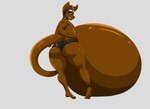 absurd_res ambiguous_gender anthro belly belly_on_ground big_belly big_butt butt clothing digestion eyewear eyewear_on_head goggles goggles_on_head hand_on_hip hi_res huge_belly hyper hyper_belly kangaroo looking_back macropod mammal marsupial okioppai ryan_(scaleyvore) smile smirk solo thick_thighs tiptoes underwear vore