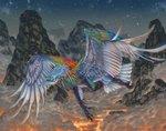 2021 ambiguous_gender detailed_background digital_media_(artwork) feathered_wings feathers feonix night nukerooster outside sky solo star starry_sky wings