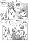 black_and_white blush bodily_fluids buizel bulge clothed clothing comic dialogue duo embarrassed english_text feral floatzel fur generation_4_pokemon hi_res lester_(risenpaw) male monochrome ness_(risenpaw) nintendo open_mouth pokemon pokemon_(species) risenpaw smile speech_bubble sweat sweatdrop swimwear text whistle_(object)