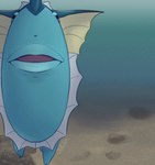 2022 ambiguous_gender blue_body boke_(artist) cursed_image detailed_background digital_media_(artwork) do_you_fart draw_over ear_fins eeveelution feral fin fin_frill frill_(anatomy) front_view generation_1_pokemon head_fin humor icon lips lol_comments looking_at_viewer meme neck_frill nintendo nude open_mouth pokemon pokemon_(species) reaction_image sand shaded shitpost solo stare tan_frill underwater vaporeon water white_frill