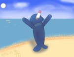 absurd_res ambiguous_gender beach cloud conditional_dnp feral generation_7_pokemon hi_res mammal marine nintendo pendeura performance pinniped pokemon pokemon_(species) popplio sand sea sea_lion seal solo sun water