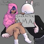 1:1 absurd_res ambiguous_gender antennae_(anatomy) anthro azra_(core34) blush brown_body brown_skin claws clothed clothing crossed_legs duo finger_claws fingerpads footwear fully_clothed hi_res hoodie human ishmael_(core34) mammal pawpads sitting socks thecore34 topwear white_body white_skin