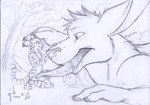 anthro bodily_fluids drooling duo eye_contact felid forest hufnaar kangaroo kneeling licking looking_at_another macro macropod male male/male mammal marsupial micro nude open_mouth oral pantherine plant saliva size_difference sketch solaxe_(artist) tail teeth tiger tongue tongue_out touching_face tree