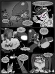 anthro black_background bluebean bow_tie comic dialogue ear_bow eeveelution english_text female garden_of_eden generation_2_pokemon generation_3_pokemon generation_6_pokemon greyscale hi_res mawile monochrome nintendo plusle pokemon pokemon_(species) simple_background sneasel sylveon text