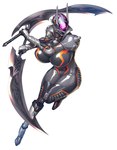 1_eye big_breasts breasts brunhild_(taimanin_asagi) clothed clothing cyclops digital_media_(artwork) dual_wielding female grey_body grey_skin holding_object holding_weapon huge_breasts humanoid machine mammal melee_weapon not_furry ovvv purple_eyes robot solo sword taimanin_(series) weapon