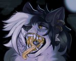 ambiguous_gender ambiguous_prey anthro anthro_pred anthro_prey black_body black_ears black_fur black_hair black_inner_ear black_lips black_nose canid canine canis colored digital_media_(artwork) duo ear_piercing ear_ring fangs feet_first fluffy front_view fully_inside fur gaping_mouth hair hair_over_eye head_in_mouth headshot_portrait hi_res in_throat kelova larger_anthro larger_male larger_pred lips male male_anthro male_pred mammal micro micro_abuse mouth_shot multicolored_body multicolored_fur multicolored_hair nude open_mouth oral_vore piercing portrait pupils ring_piercing shaded size_difference smaller_ambiguous smaller_anthro smaller_prey soft_vore teeth tongue tongue_out two_tone_body two_tone_fur two_tone_hair vore white_body white_fur white_hair wolf yellow_eyes yellow_insides yellow_tongue