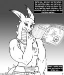 2015 anthro book clothed clothing comic diagram dragon drawing english_text if_hell_had_a_taste male monochrome mythological_creature mythological_scalie mythology scalie scar simple_background skylar_fidchell text viroveteruscy