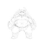 1:1 anthro female grindavikbydaylight hi_res horn juusou looking_at_viewer made_in_abyss midriff monochrome narehate nishagora overweight sketch solo tongue tongue_out