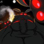 1:1 ambiguous_gender animal_humanoid antennae_(anatomy) arthropod arthropod_humanoid breasts chest_tuft cryptid drow462 featureless_breasts featureless_crotch female fire first_person_view fluffy_breasts full_moon fur group hair hi_res humanoid insect insect_humanoid lepidopteran lepidopteran_humanoid monster moon moth_humanoid mothma'am_(word360) mothman night red_hair red_sclera slightly_chubby smoke thick_thighs tuft