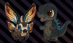 ambiguous_gender antennae_(anatomy) anthro arthropod chibi duo feral godzilla godzilla_(series) hasbro hi_res insect insect_wings kaiju lepidopteran lepidopteran_wings littlest_pet_shop monsterverse moth mothra mothra_(series) scalie shon2 style_emulation toho toony wings